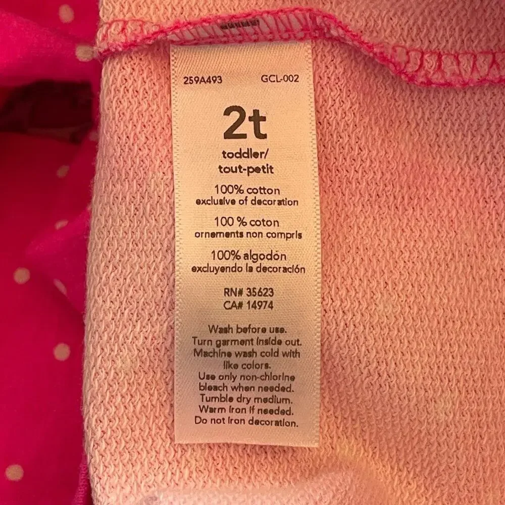 Carters Pink Polka Dot Girls Totally Adorable Long Sleeve Toddler t-Shirt 2T